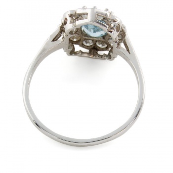 Platinum Aquamarine / Diamond Cluster Ring size S